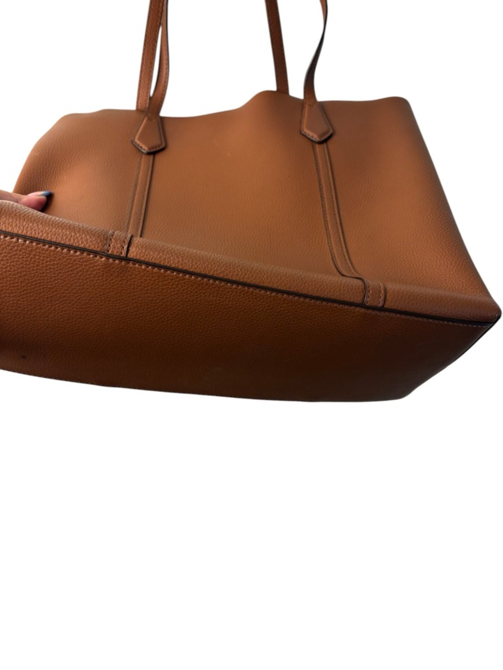 Tory Burch Perry Tote Bag Camel Leather | Large Structured Work Tote - Picture 4 of 7